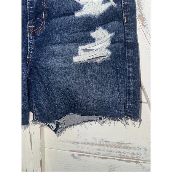 American Eagle Shorts Womens 10 Dark High Rise Shortie Super Stretch Distressed - Picture 4 of 9